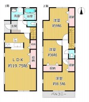 GNスタイル ～１号棟３ＬＤＫ～
約１９．７帖のＬＤＫと全居室６帖以上ありゆったりとした間取りになっています。