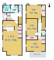 GNスタイル ～２号棟３ＬＤＫ～
約１９．７帖のＬＤＫと全居室６帖以上ありゆったりとした間取りになっています。